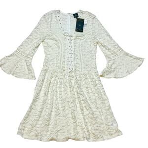 Disney Princess Aurora Dress Women Large White Floral Lace Trim Tie Front New